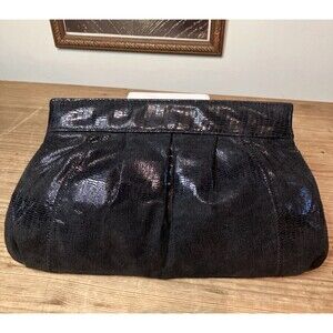 Style & Co Clutch Evening Bag Purse Faux Snake Skin Black Shiny Macys Receipt